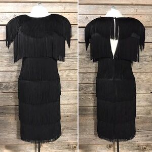 Black Flapper Style Fringe Dress, Unlabelled
